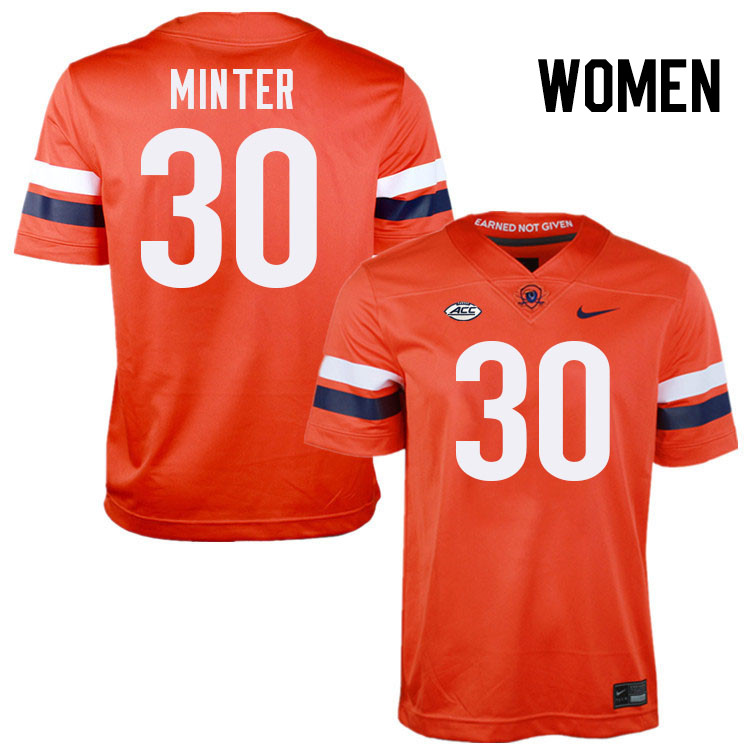 Women Virginia Cavaliers #30 Ethan Minter College Football Jerseys Stitched-Orange